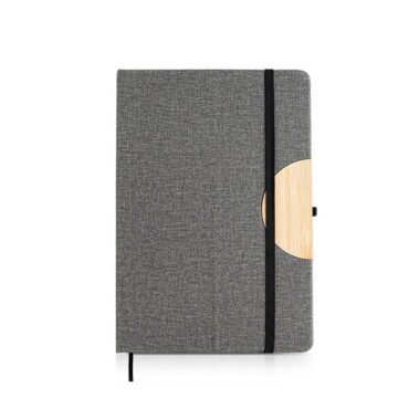 Bloco A5 em linho, com detalhe em bambu para suporte de telemóvel Holderbook
