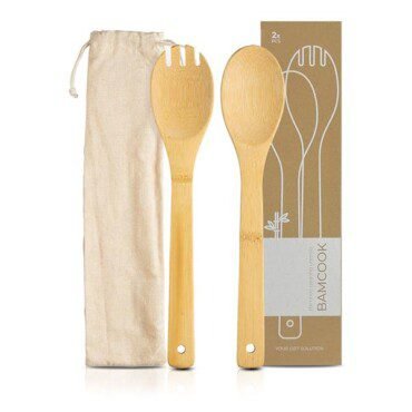 Acessórios de cozinha em bambu com bolsa em algodão Bamcook