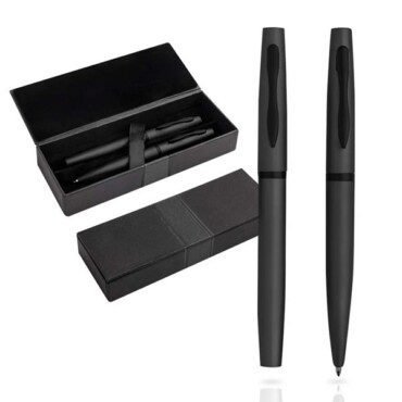 Conjunto de esferográfica e roller em metal, estojo de oferta Mety