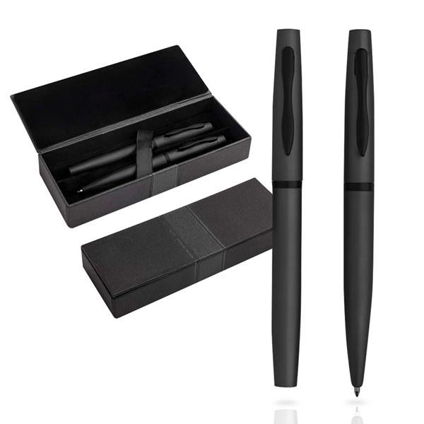 Conjunto de esferográfica e roller em metal, estojo de oferta Mety
