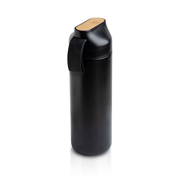 Garrafa térmica 600ml, detalhe em bambu Drinko
